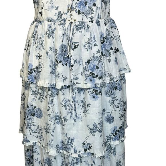 House of Harlow 1960 Linen Floral Corset Ruffle Midi Dress| Size M - Picture 7 of 11